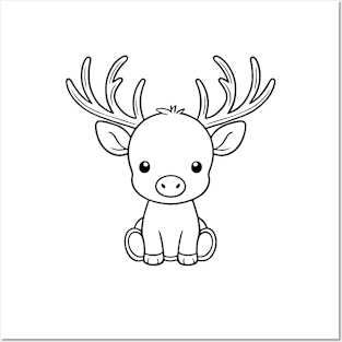 Cute Baby Elk Animal Outline Posters and Art